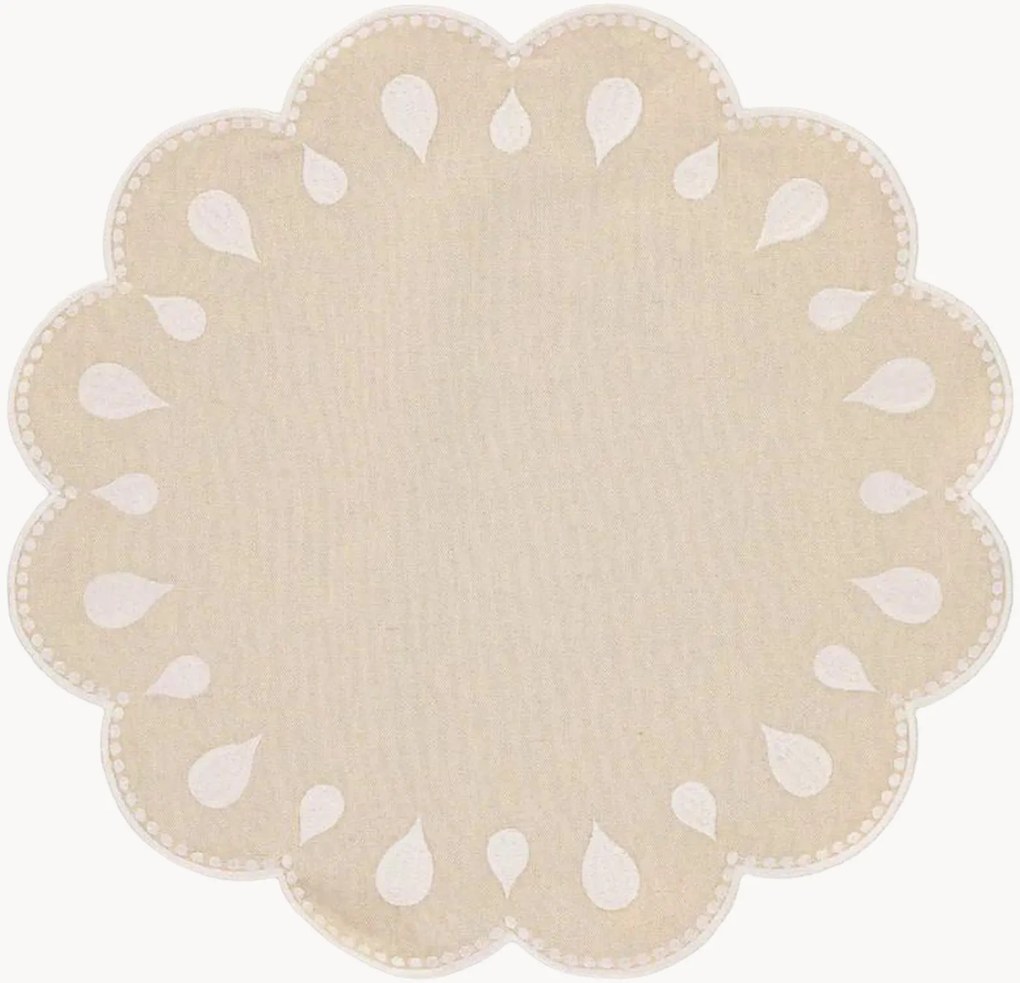 Individual de mesa redondo com bordado Gotas