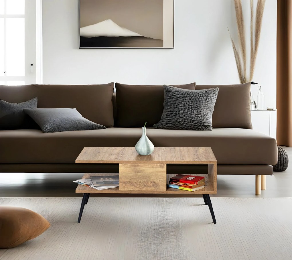 Mesa de Centro Bukle – Pinho Atlântico Preto – 90x40x50 cm