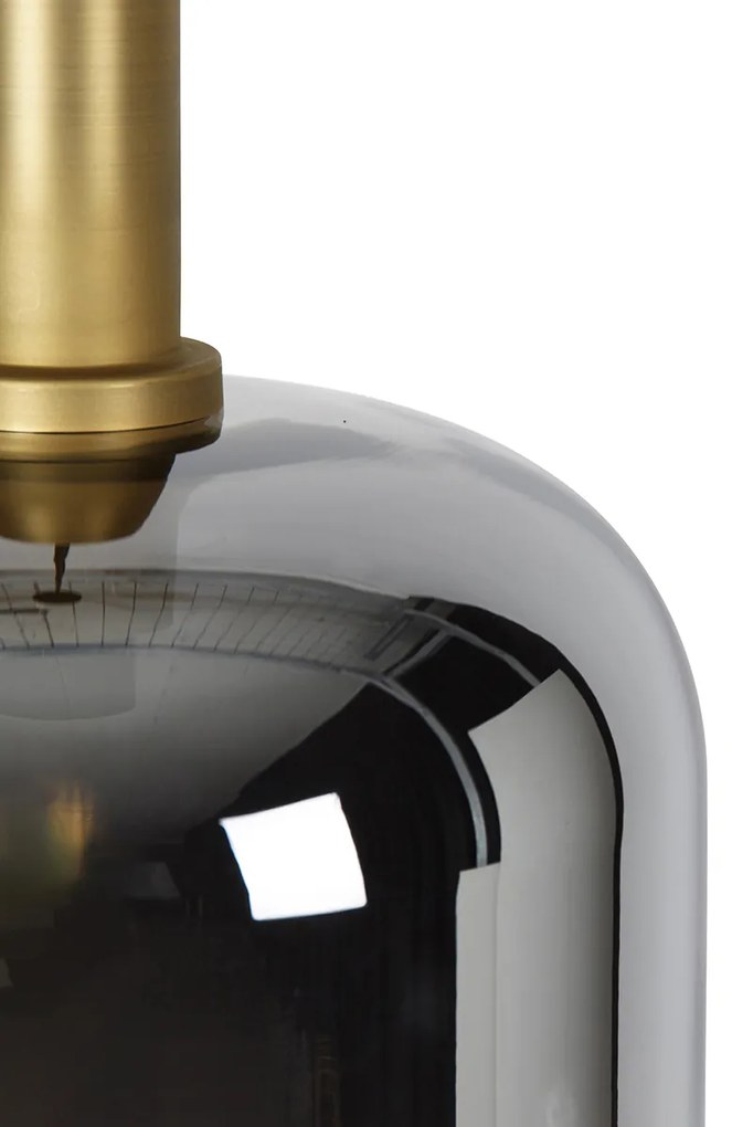 Candeeiro de suspensão preto com dourado e vidro fumê incl. PUCC - Zuzanna