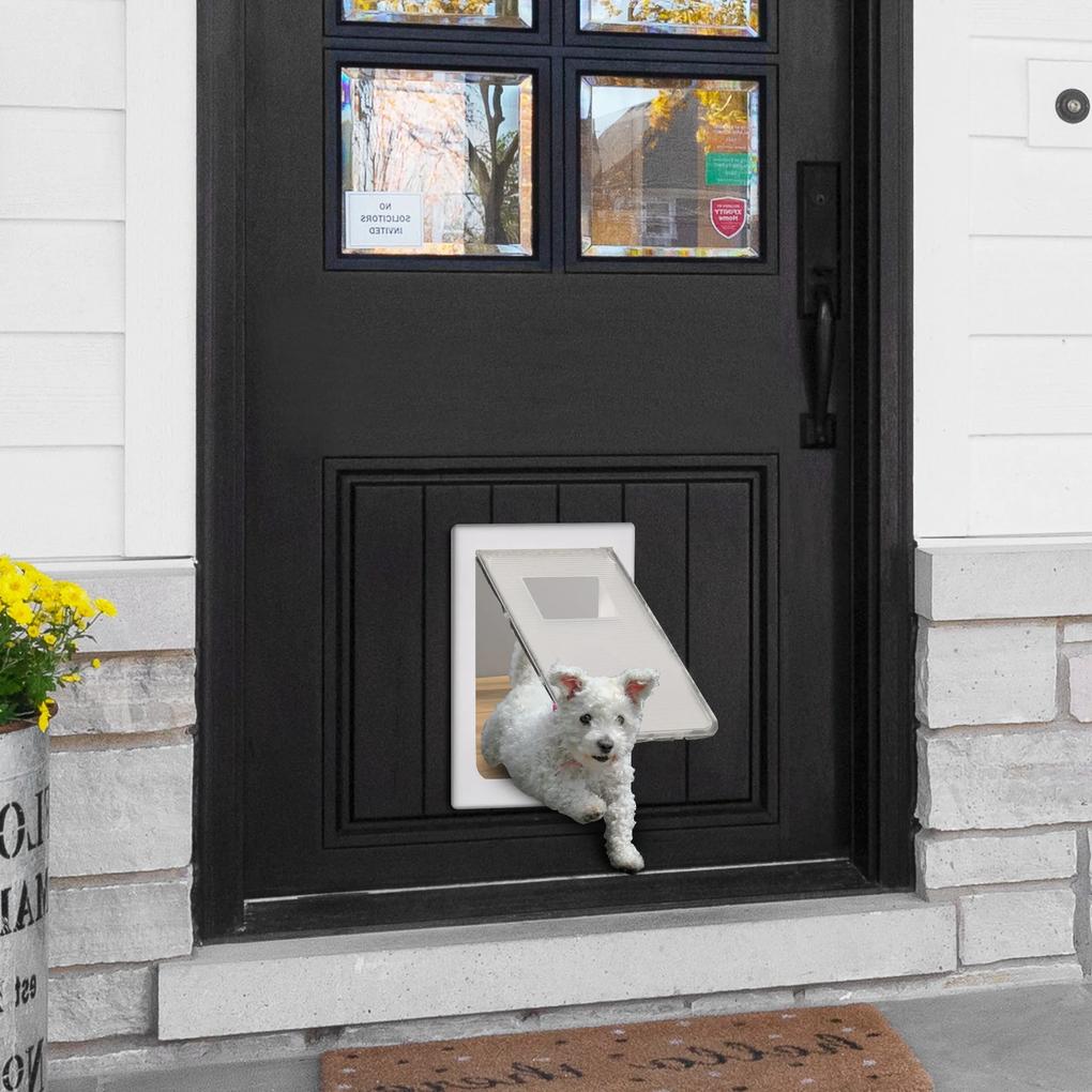 PawHut Porta para Cães e Gatos com Fechadura Magnética 2 Vias de Sistema de Bloqueio Porta para Animais de Estimação para Entrada e Saída Fácil de Instalar 38,6x5,5x52cm Branco