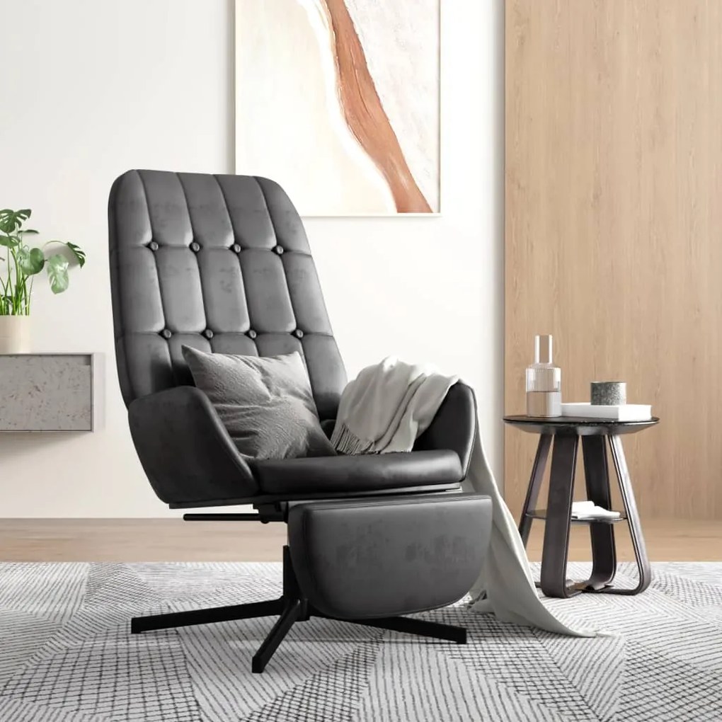vidaXL Cadeira de descanso com apoio couro artificial preto brilhante