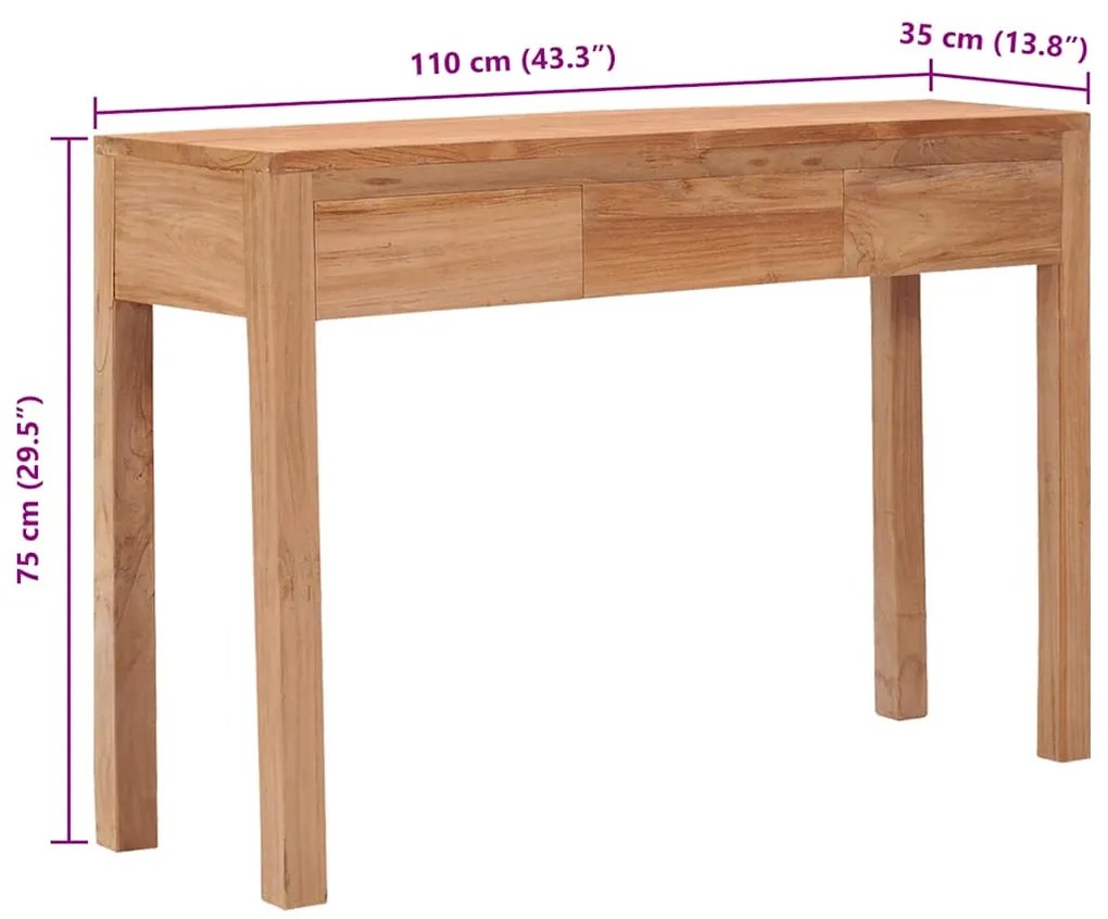 Mesa consola 110x35x75 cm madeira de teca maciça