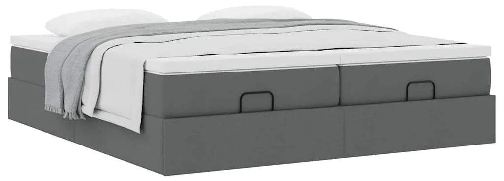 Estrutura de cama otomana com colchões tecido cinzento escuro
