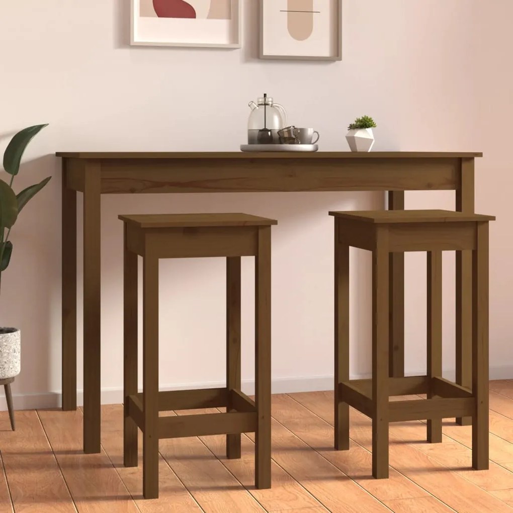 822140 vidaXL Cadeiras de bar 2 pcs 40x40x78 cm pinho maciço castanho mel