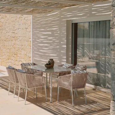 Conjunto De Mesa Retangular Arhiza Classic, 160x90 Cm, E 6 Cadeiras De Jardim De Alumínio. Tapioca Bege - Sklum