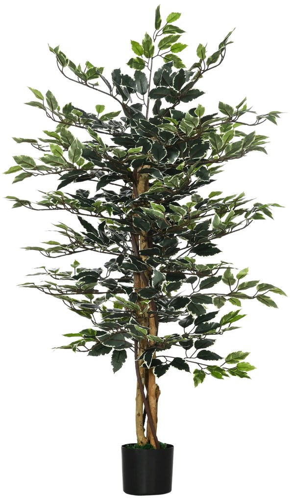 HOMCOM Ficus Artificial Troncos Realistas Vaso Incluído Decoração Interior 702 Folhas Ø15x130 cm Verde | Aosom Portugal