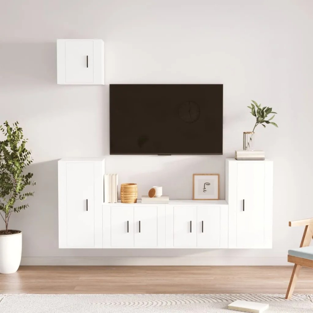 vidaXL Conjunto móveis de TV 5 pcs madeira processada branco