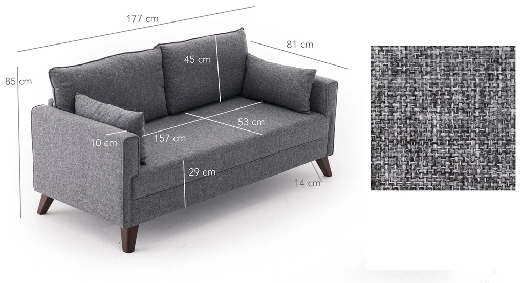 Sofá de 2 Lugares Bella – Cinzento – 177x85x81 cm