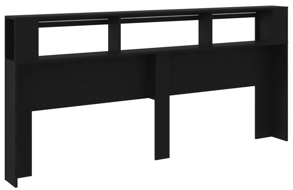 Cabeceira cama c/ LEDs 220x18,5x103,5 cm deriv. madeira preto