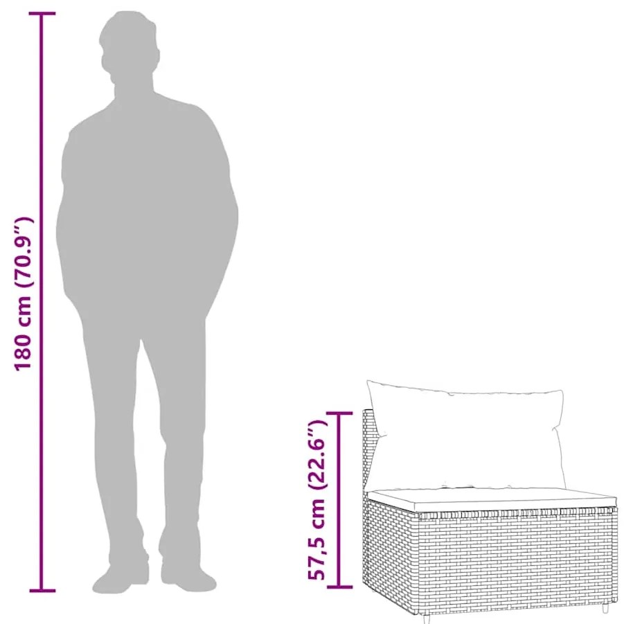 3 pcs conjunto lounge de jardim c/ almofadões vime PE preto