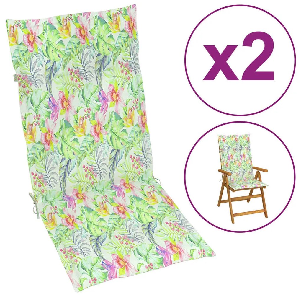 vidaXL Almofadões para cadeiras altas de jardim 2 pcs tecido folhas