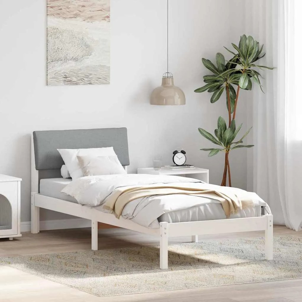 vidaXL Estrutura da cama Branco e cinza claro 75 x 190 cm