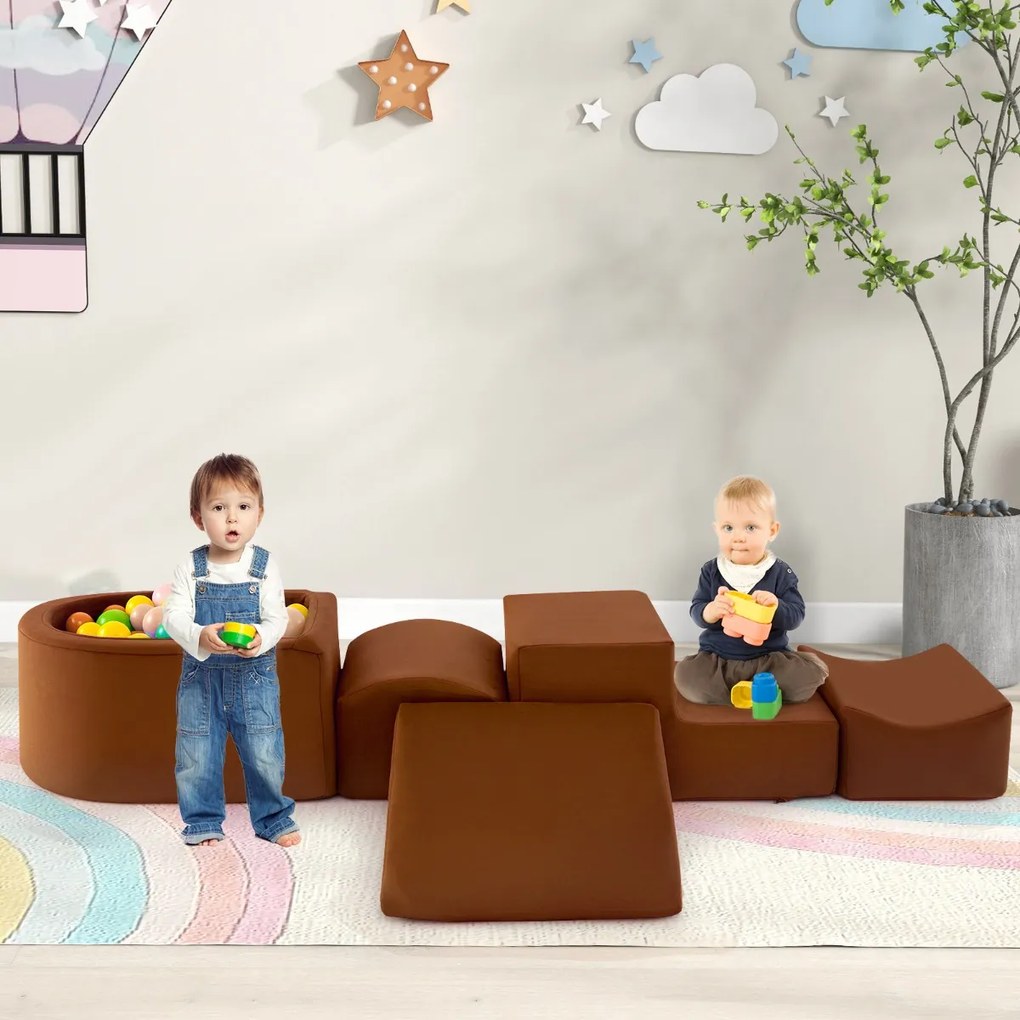 Conjunto de escalada e rampa de 5 peças para crianças Blocos de construção de esponja com piscina de bolas (NÃO INCLUIDAS) Capa lavável Criativo Cafe