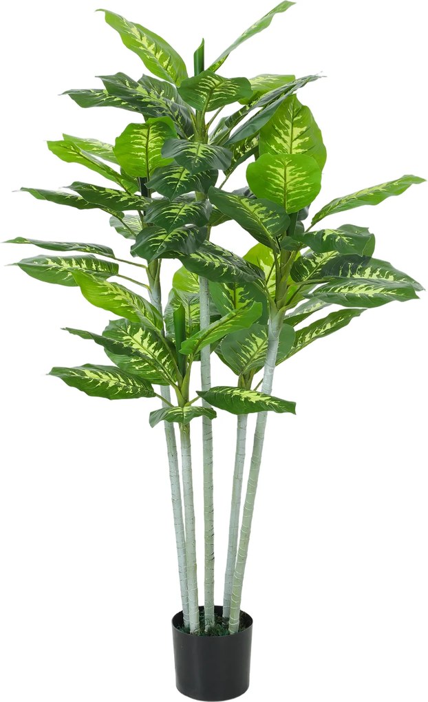 HOMCOM Planta Artificial Calathea Altura 150 cm Vaso em Cimento 53 Folhas Interior | Aosom Portugal