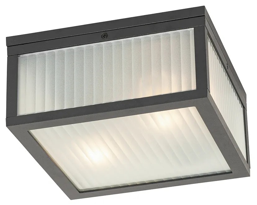 Candeeiro de teto exterior preto com vidro canelado 2 luzes IP44 - Charlois
