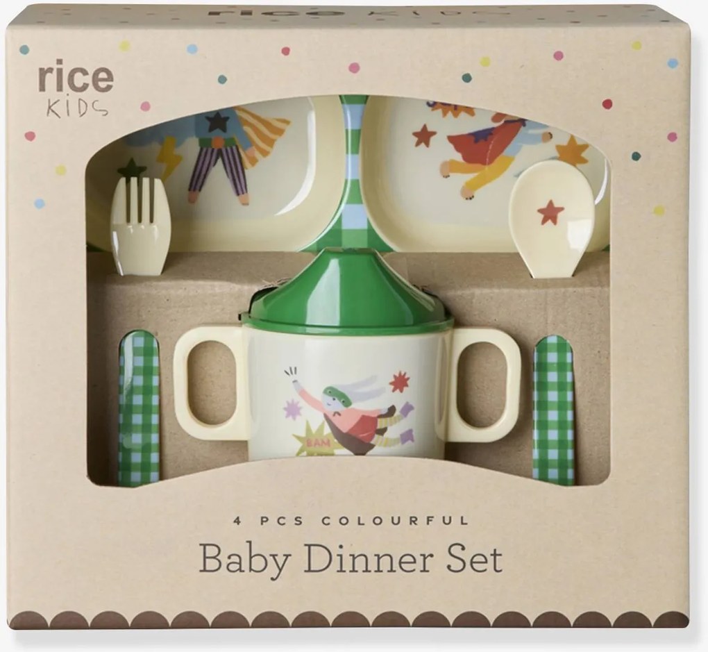 Conjunto de louça em melamina Baby HERO rice, 4 peças verde