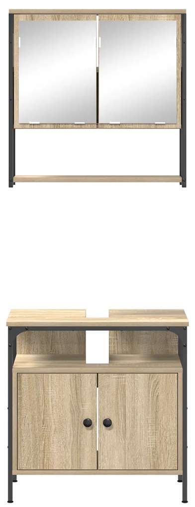 Conjunto de Armário de Banheiro de 2 Peças em Madeira Sonoma