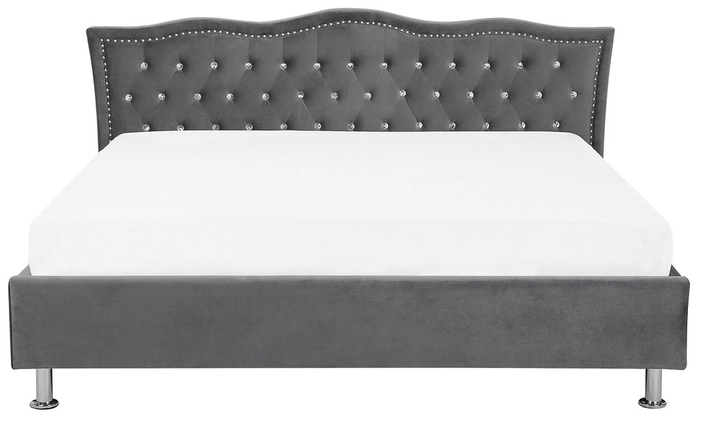 Cama de casal com arrumação em veludo cinzento escuro 180 x 200 cm METZ Beliani