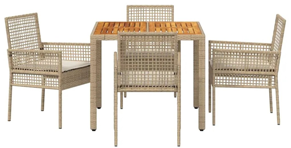 Conjunto de Jantar de Jardim 5 Peças com Almofadas Bege em Rattan Poli
