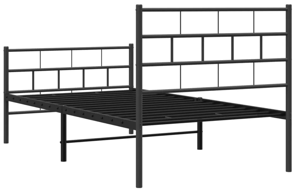 Estrutura de cama com cabeceira e pés 75x190 cm metal preto