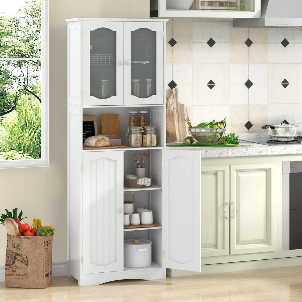Armário de casa de banho, cozinha 60 x 30 x 164 cm com portas de vidro fosco Estantes de cozinha Sala de estar Branco