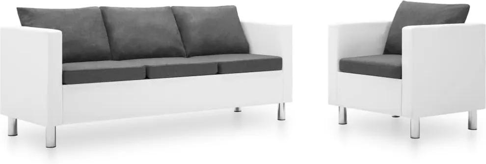 Conjunto de sofás couro artificial 2 pcs branco/cinzento-claro