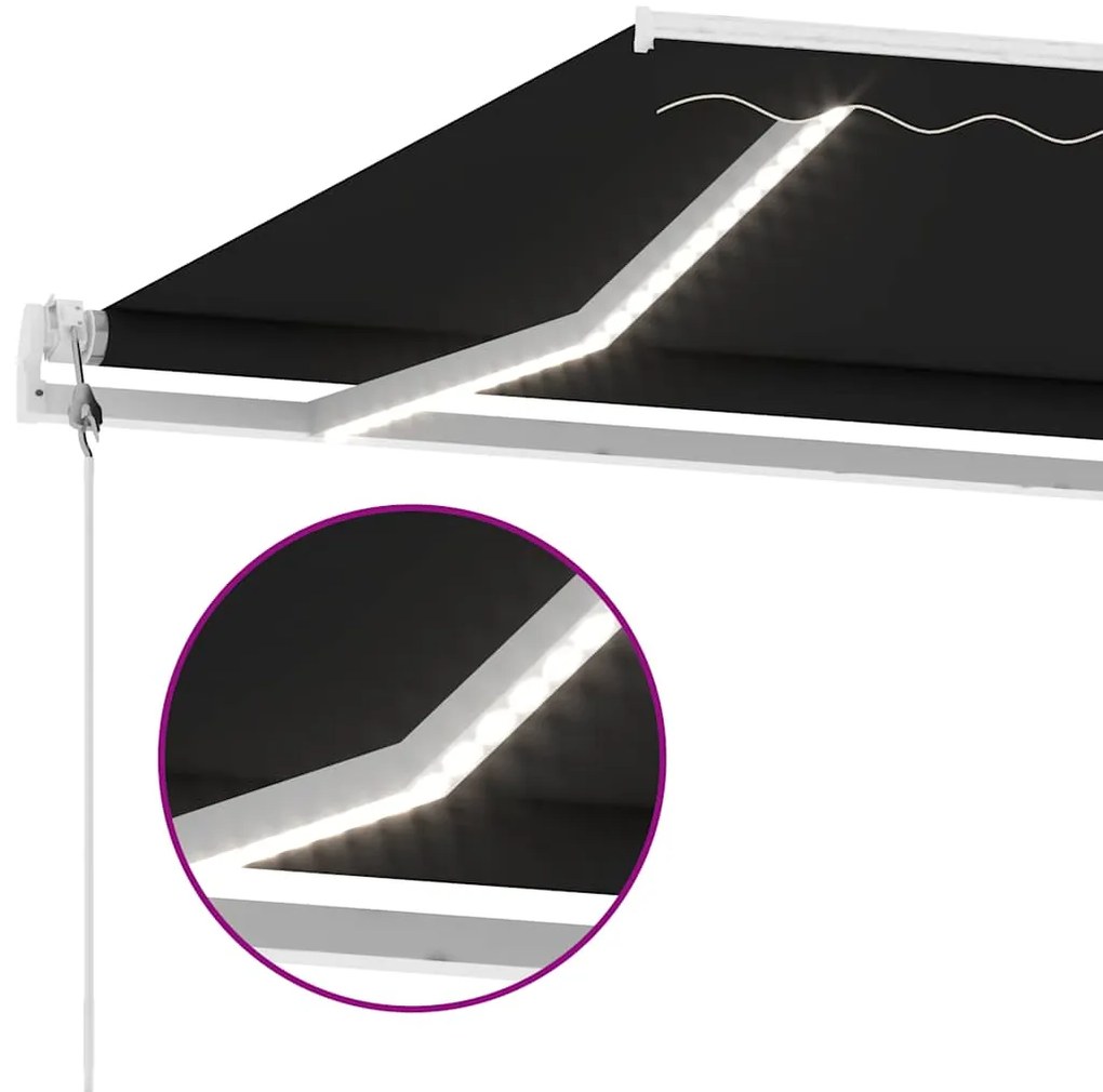 Toldo automático com LED e sensor de vento 600x300 cm antracite