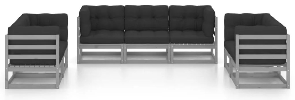 7 pcs conjunto lounge de jardim c/ almofadões pinho maciço