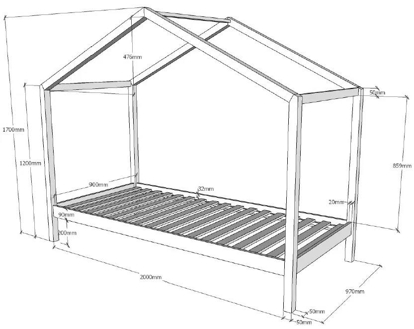 Conjunto Cama infantil de Casa DALLAS 90x200 com cortinados NATURAL