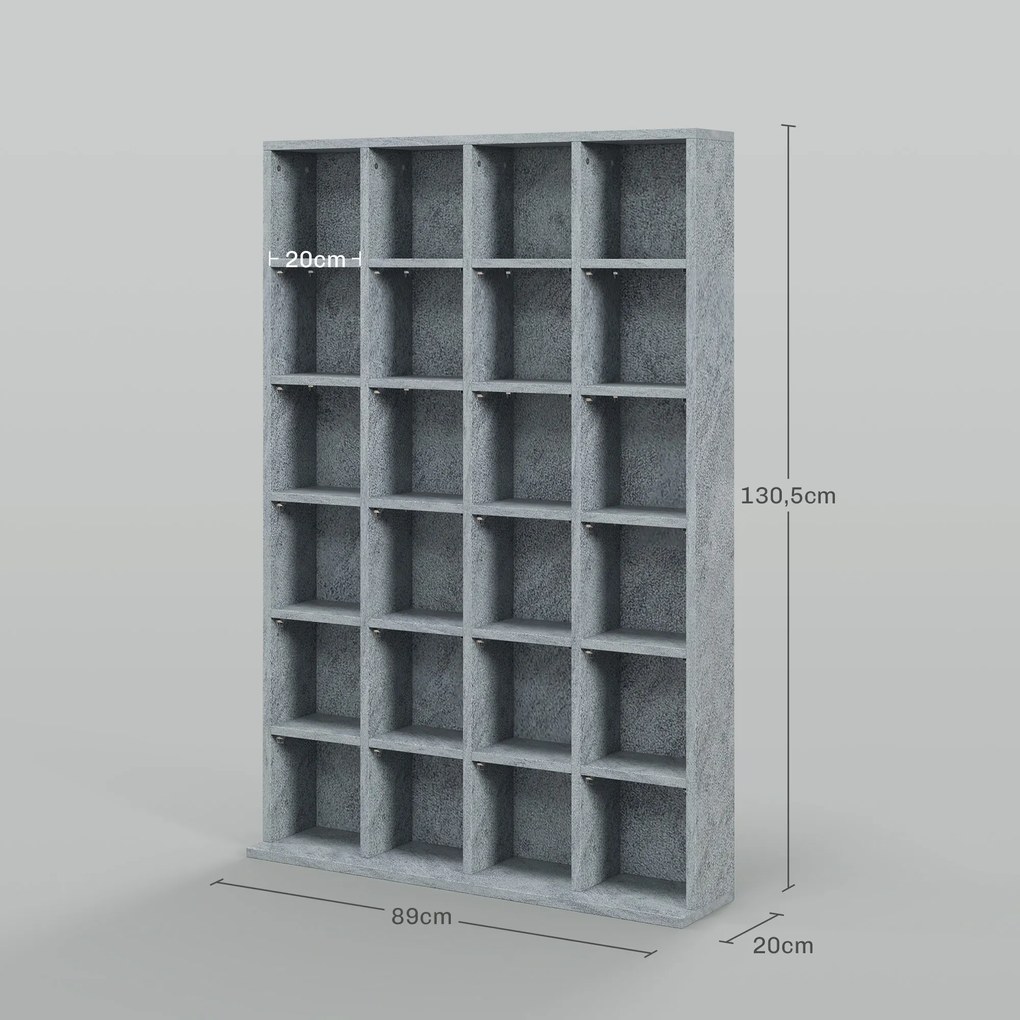 Móvel multimédia 89 x 130,5 cm com capacidade para 456 CDs/336 DVDs - estante de madeira com prateleiras ajustáveis, cinzento