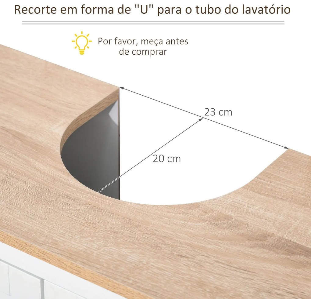 Móvel para Lavatório Pousar Armário para Casa de Banho com 2 Portas e Prateleira Ajustável Estilo Moderno 60x30x60cm Branco e Madeira