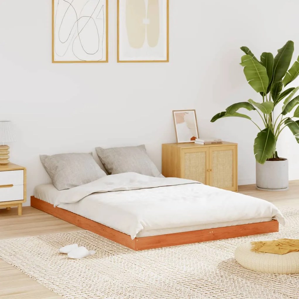 Estrutura de cama 140x200 cm madeira pinho maciça castanho cera