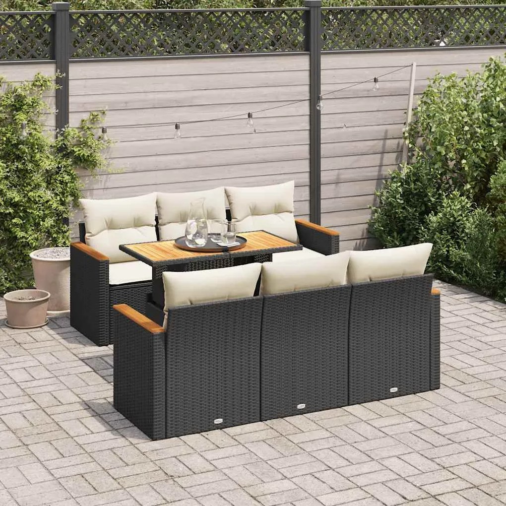 7 pcs conjunto sofás jardim c/ almofadões vime PE/acácia preto