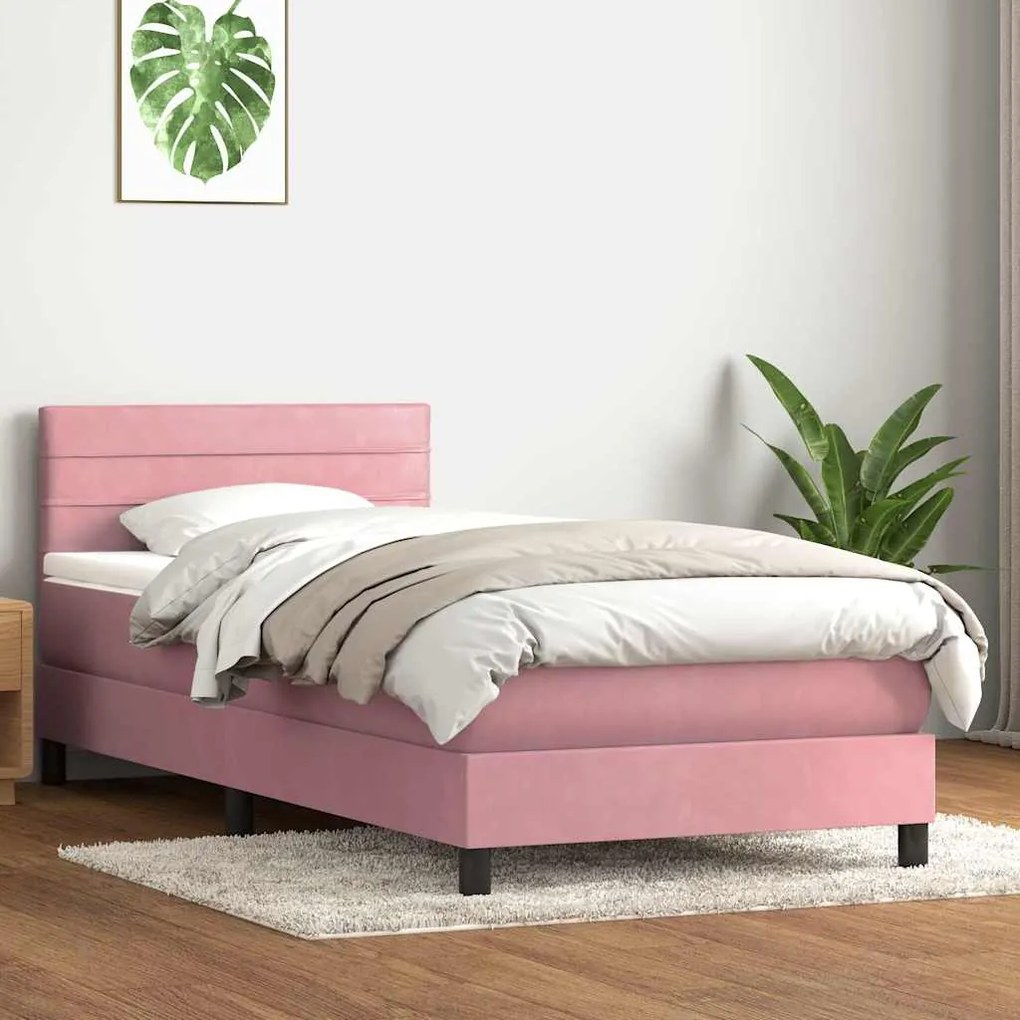 vidaXL Cama com molas/colchão rosa 90x220 cm veludo
