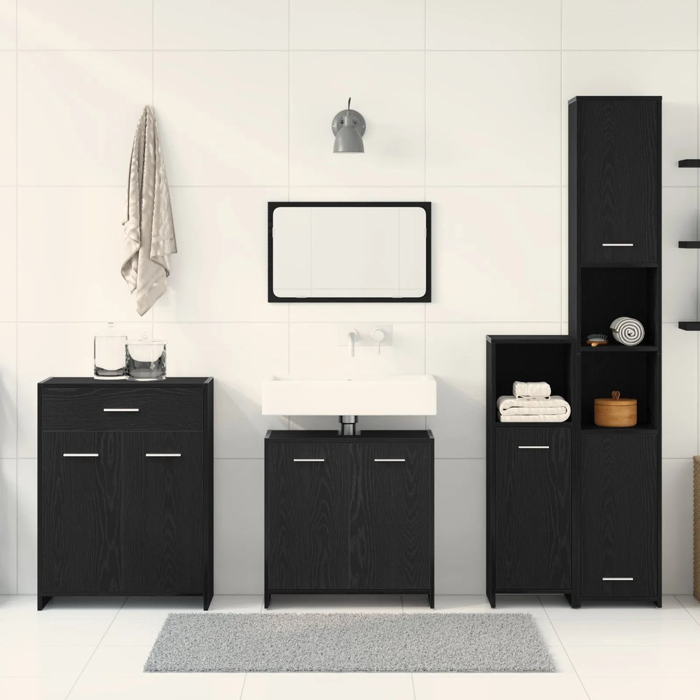 Conjunto de Móveis de Casa de Banho vidaXL 4 Peças Carvalho Preto Made