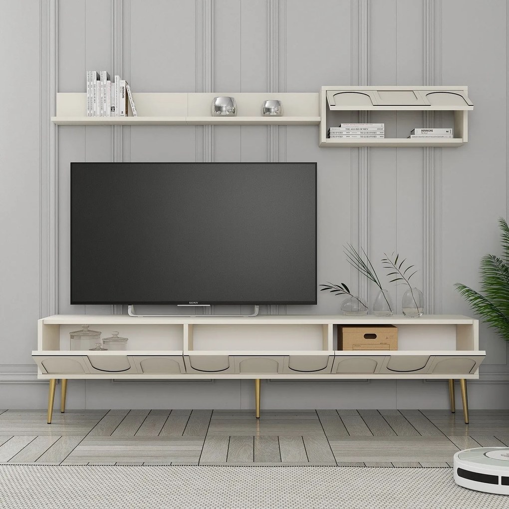 Unidade de TV Lyon – Creme e Dourado – 180 cm x 43 cm x 35 cm