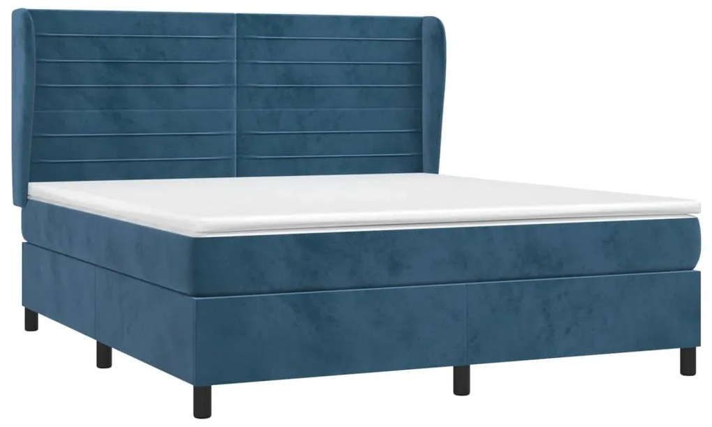 Cama com molas/colchão 160x200 cm veludo azul-escuro