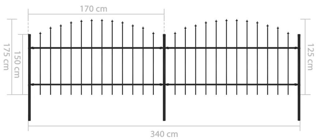 Cerca de jardim com topo em lanças (1-1,25)x3,4 m aço preto