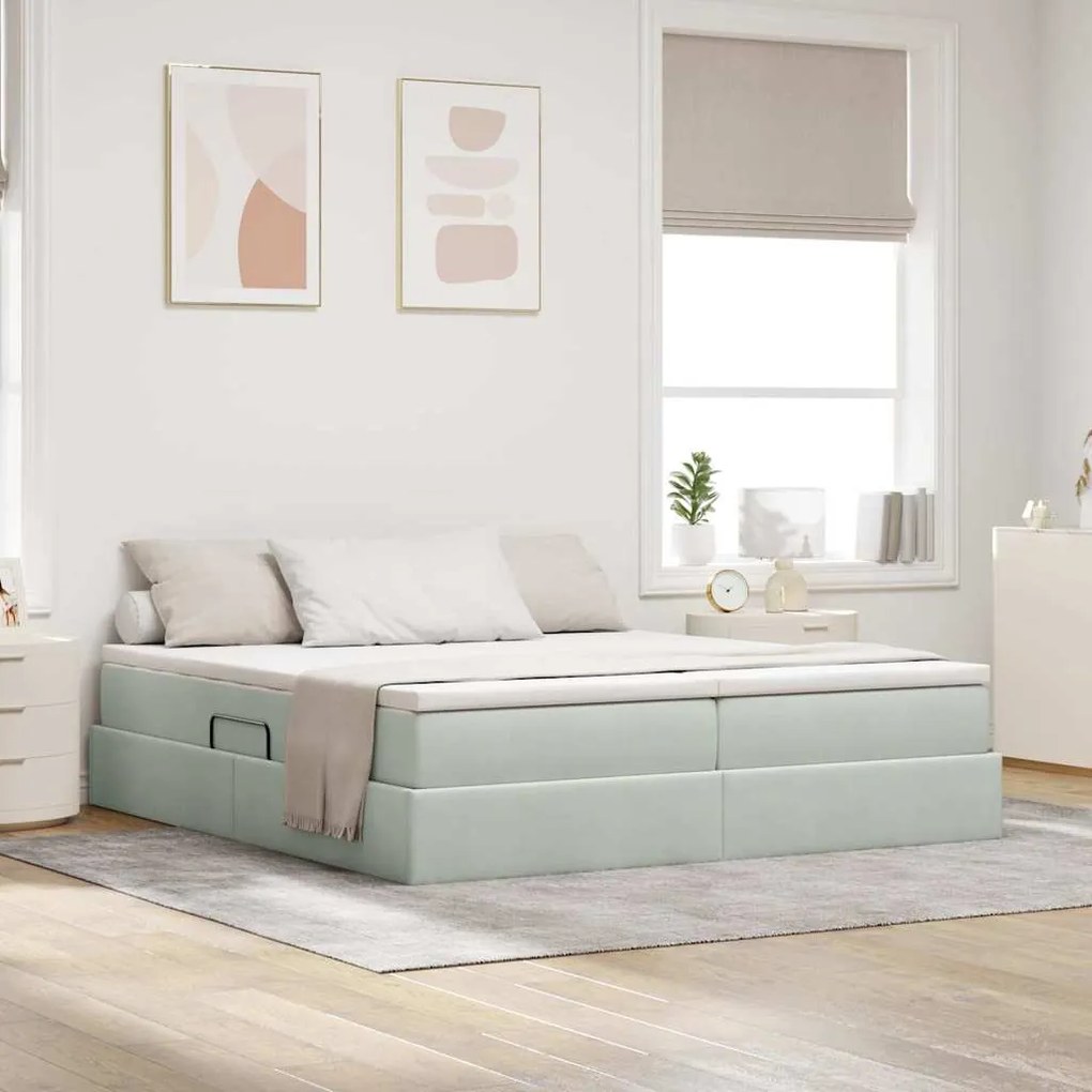vidaXL Cama com arrumação e colchão Cinzento-claro 200 x 200 cm Veludo