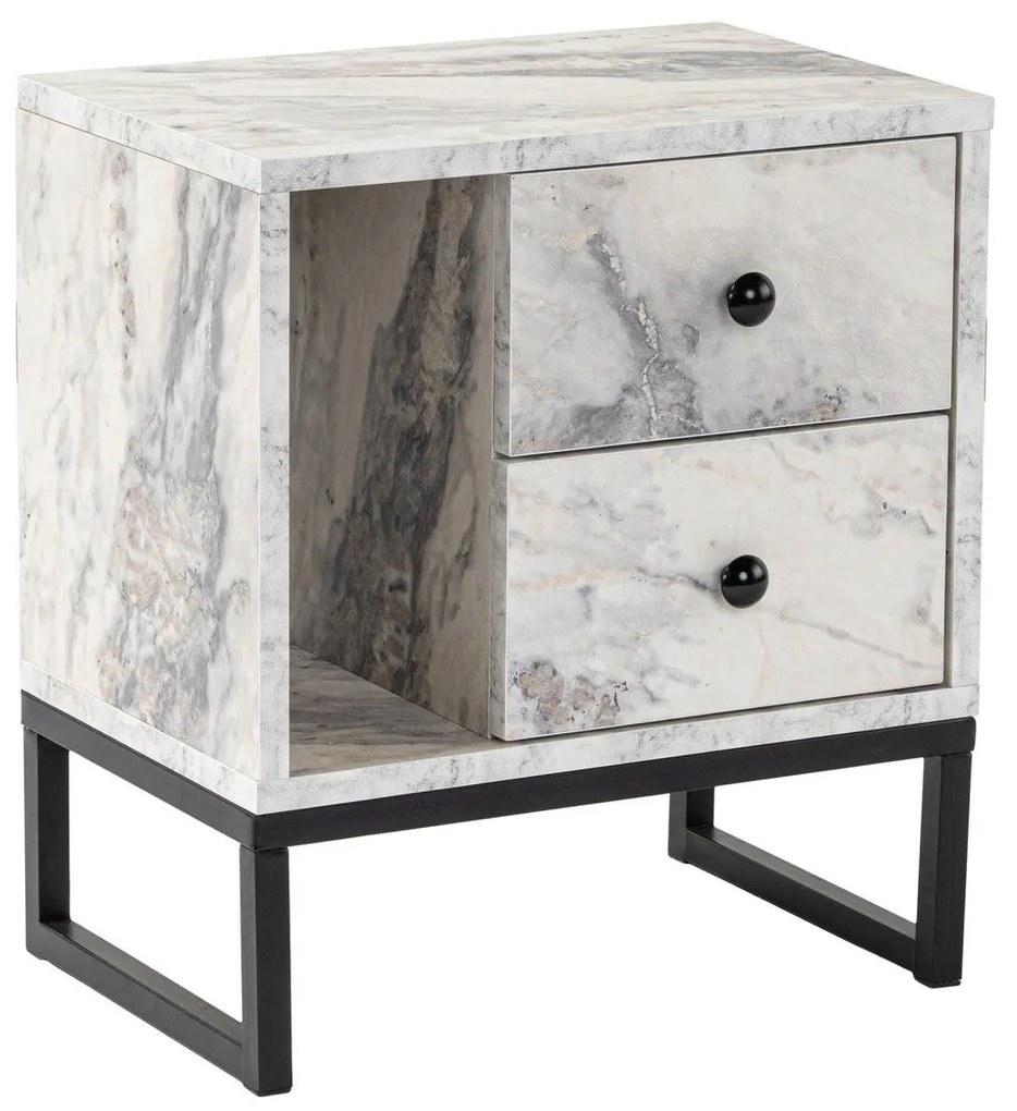 Mesa de Cabeceira Glimmer - Freesia Marble Black - 45,2x50x29,5 cm
