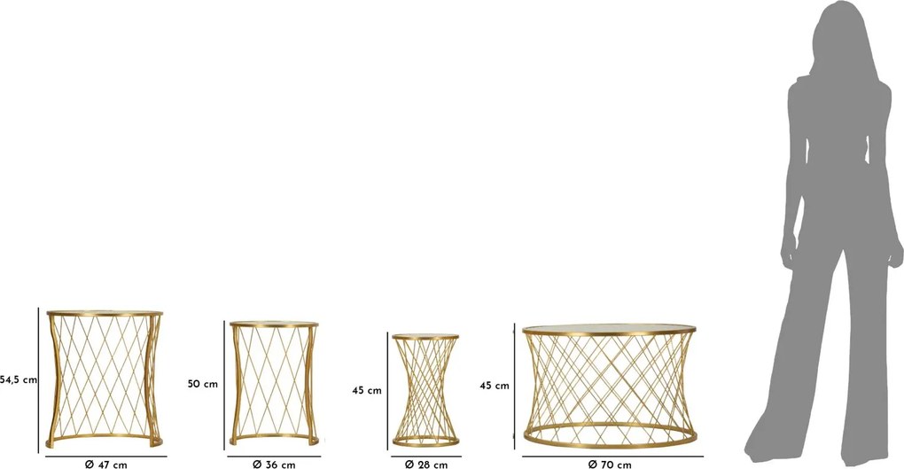 CONJUNTO DE 4 MESAS NOAH DOURADO Ø 70X45-47X54,5-36x50-28x45 CM