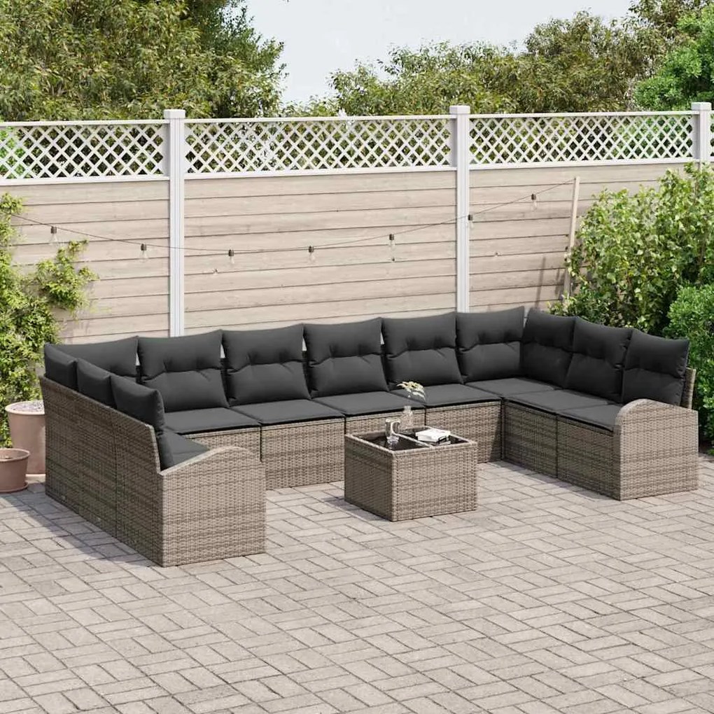Conjunto de Sofá de Jardim de 10 Peças com Almofadas em Rattan Preto
