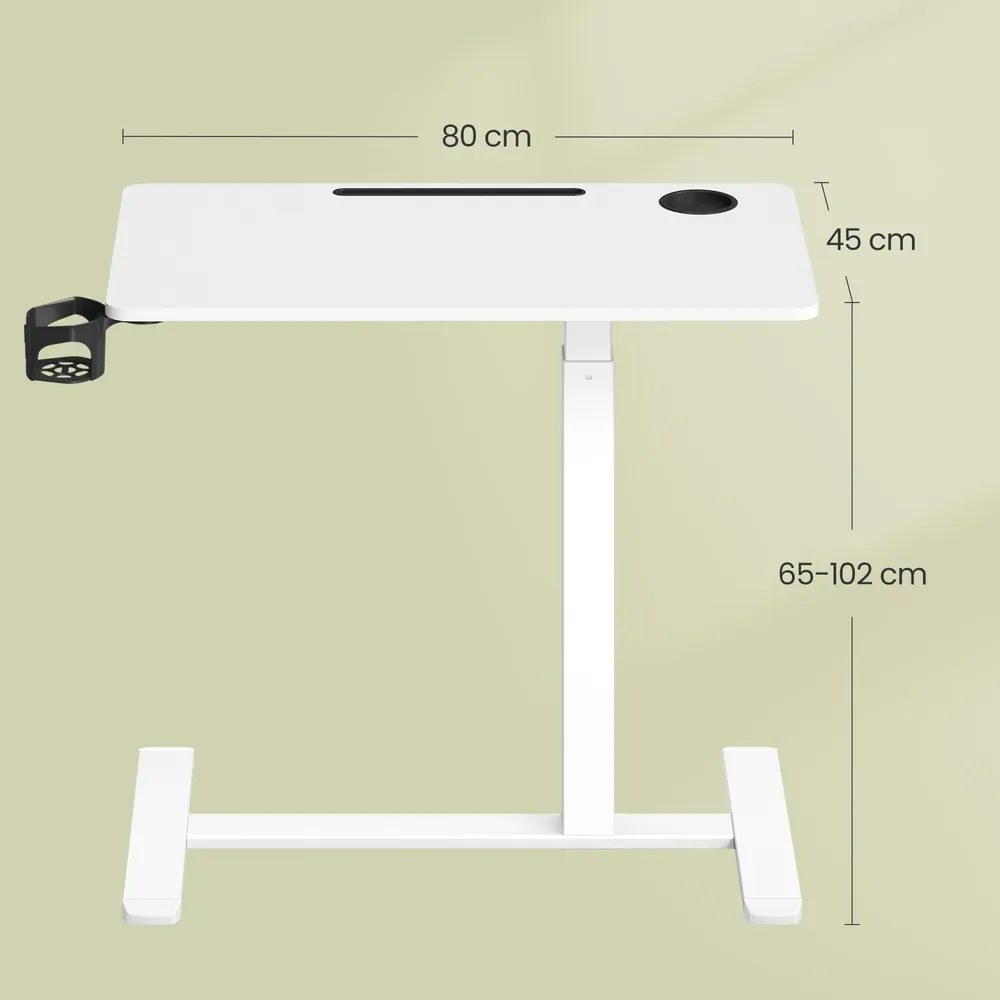 Mesa auxiliar com rodas, ajustável 80 x 45 x (65-102) cm branco