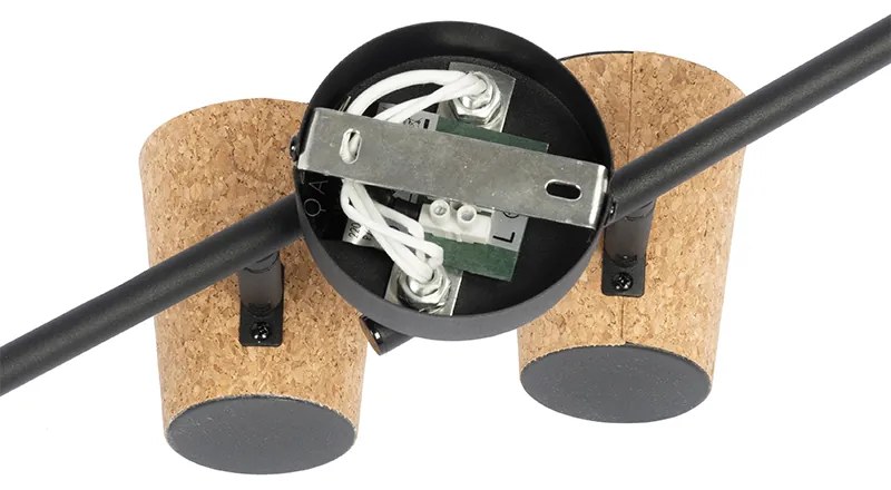 Candeeiro de teto com focos ajustáveis preto com abajur em cortiça 4 luzes - Corky