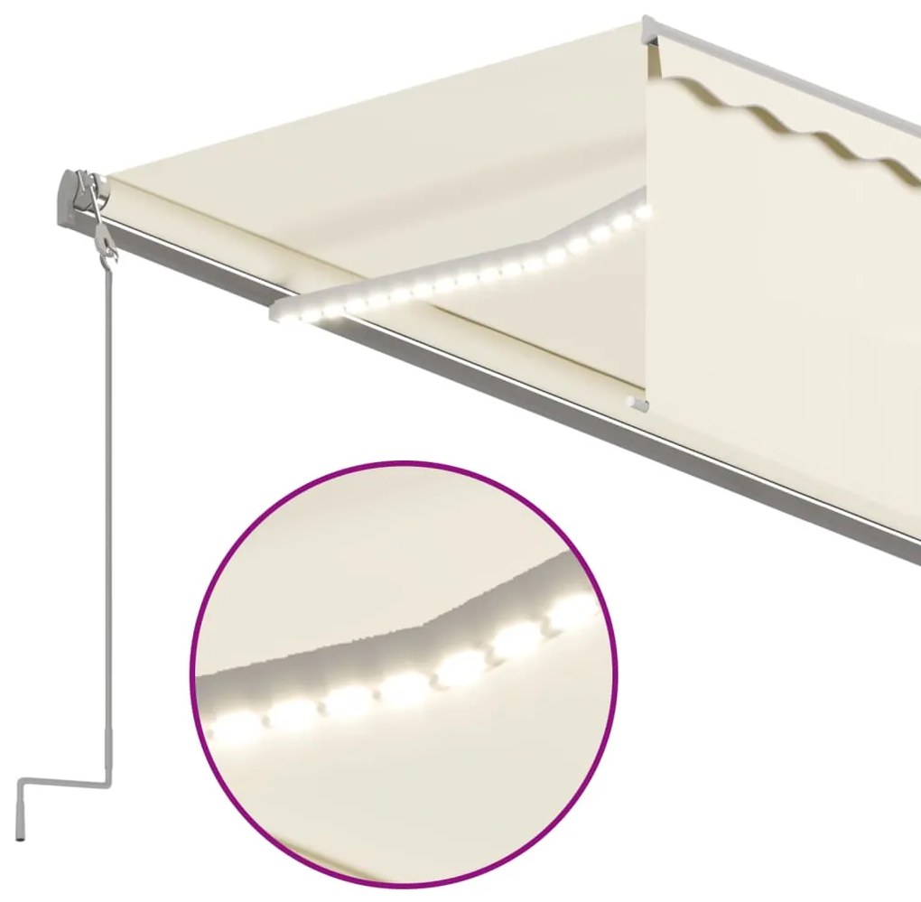 Toldo automático com estore/LED/sensor de vento 5x3 m cor creme