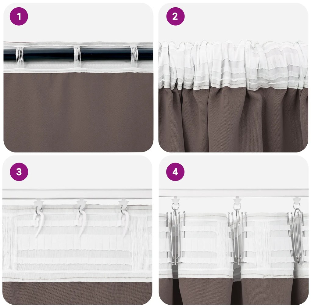 Cortinas opacas 2 pcs Castanho escuro 245 x 140 cm Poliéster