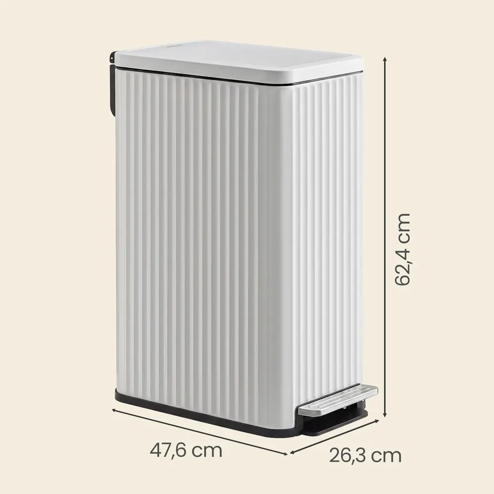 Caixote do lixo de cozinha de 50 L, caixote do lixo com pedal e tampa com fecho suave Branco