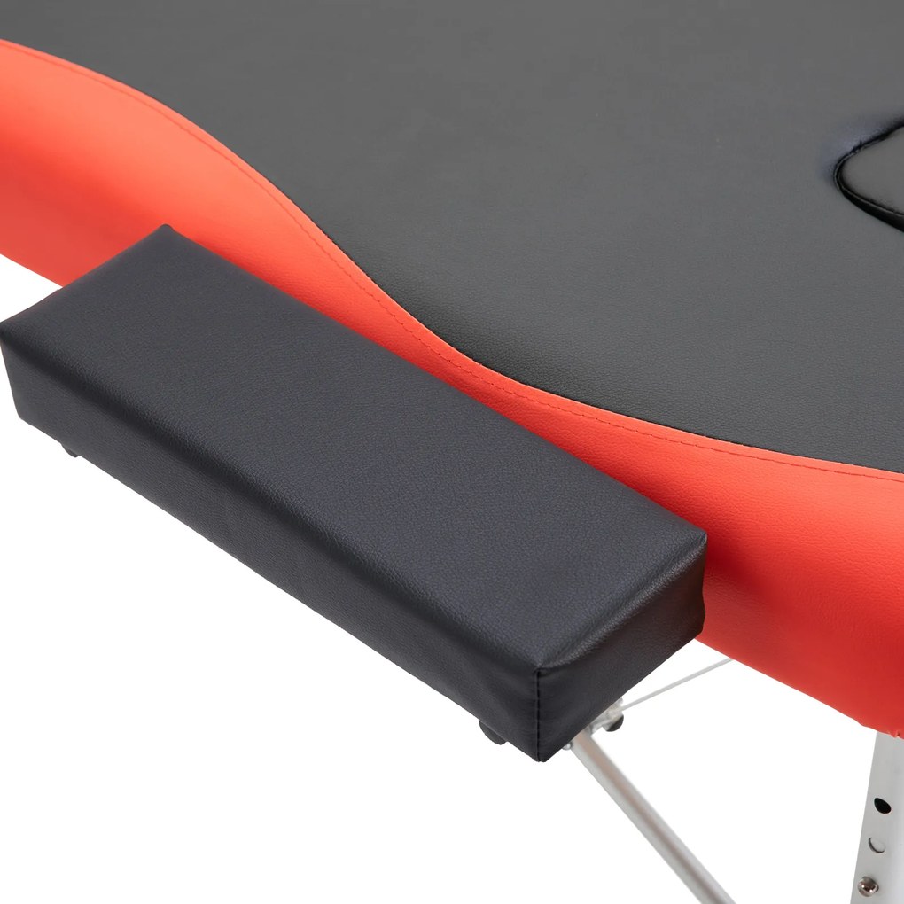 Cama de massagem dobrável e portátil 215x60x61-84cm ajustável em altura com apoio de cabeça e braço para fisioterapia Preto e vermelho