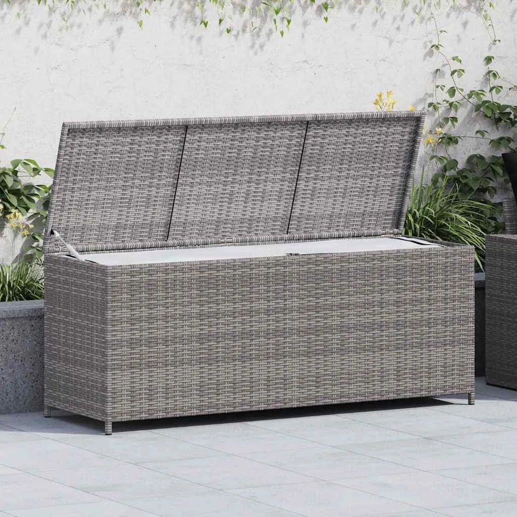 vidaXL Caixa de arrumação para jardim 150x50x60 cm vime PE cinzento