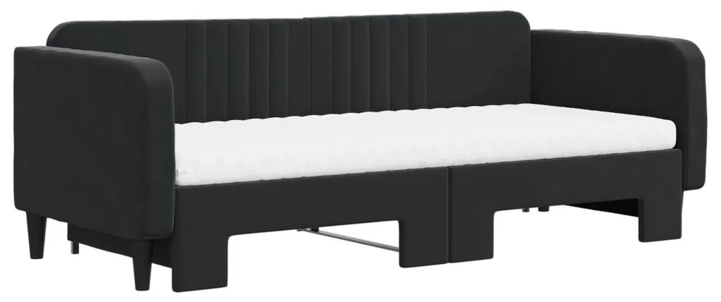 Sofá-cama com gavetão e colchões 90x200 cm veludo preto